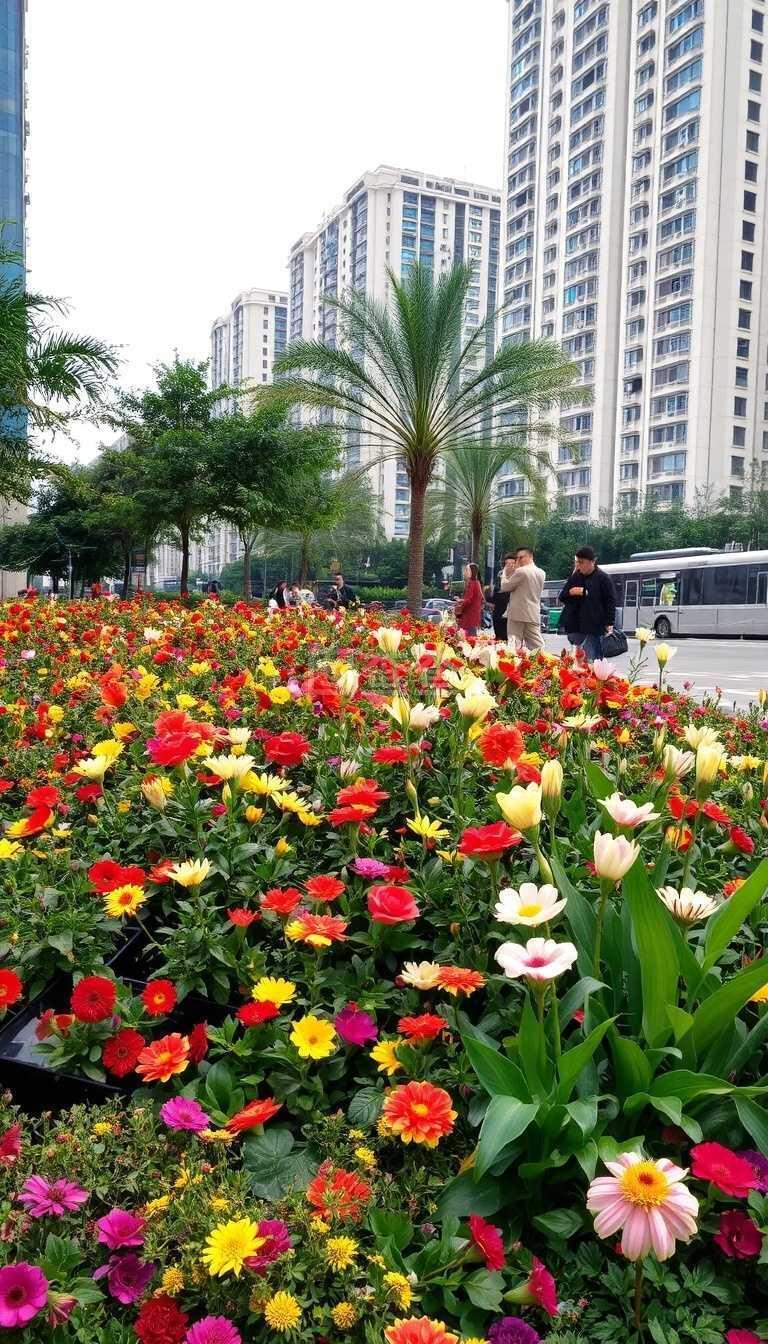 立体花坛与都市绿意的完美结合