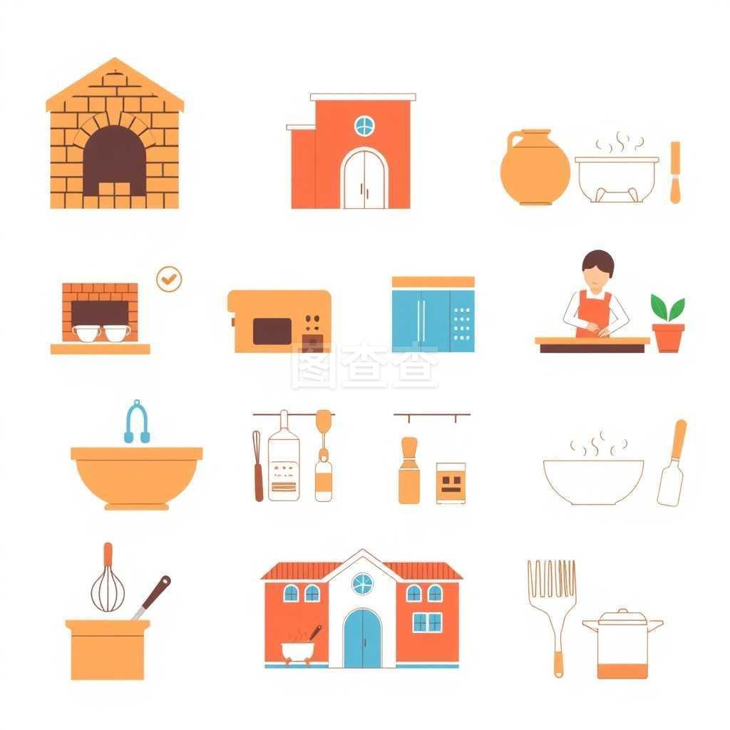 职业学校收藏图标集矢量插图